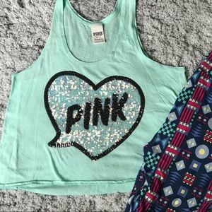 PINK Sequins Crop Top Tank Top, XS